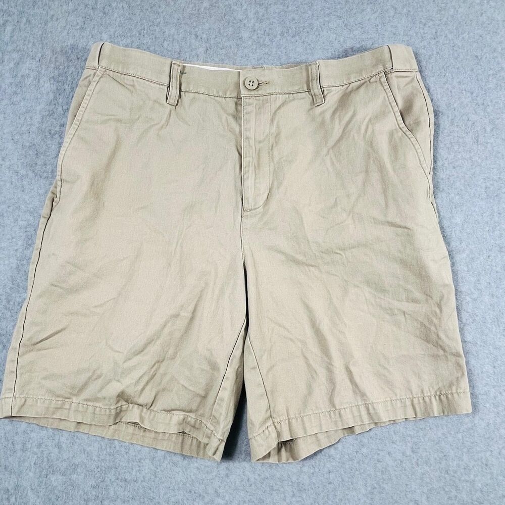 Croft & Barrow Mens Chino Shorts Size 34 Beige Khaki 100% Cotton Flat Front